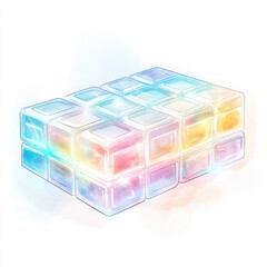 Colorful translucent blocks arranged artistically on a white isolated background.