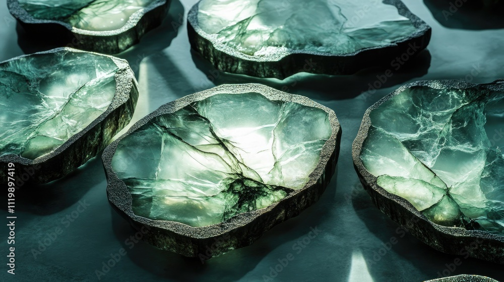 Poster stunning close-up view of natural green agate stone slabs highlighting unique patterns and textures 
