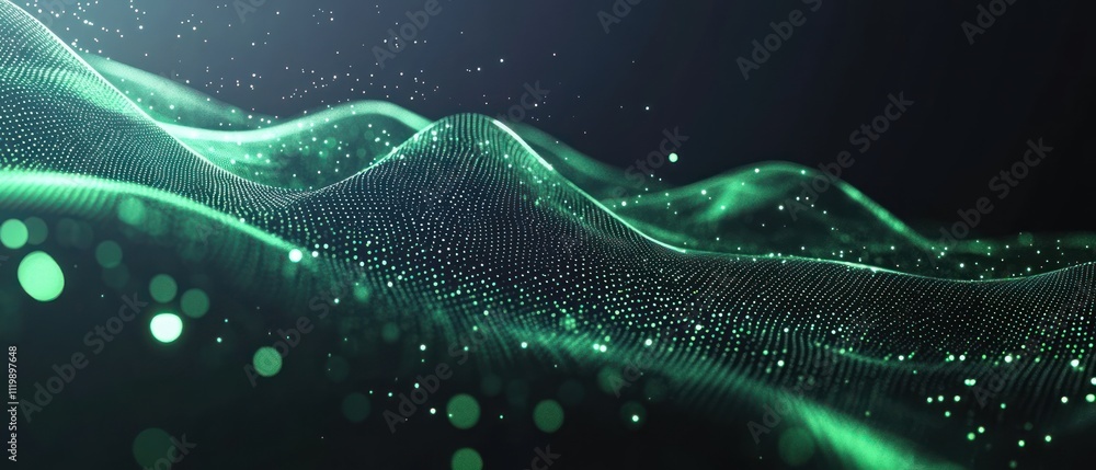 Aufkleber Abstract waves with glowing particles create a dynamic, digital landscape.