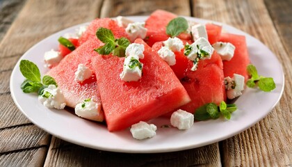 watermelon with feta cheese and mint