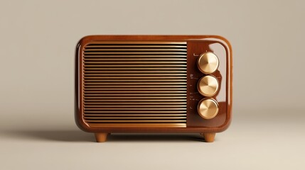 An aesthetically pleasing retro radio featuring three golden dials, capturing a refined retro...