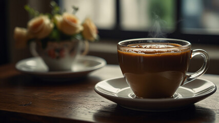 Obraz premium Indulging in afternoon tea with red tea and desserts. 