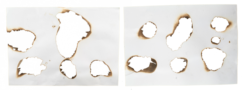 Set of burnt holes of paper, texture and background