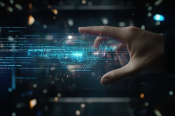 Futuristic Hand Interaction with Digital Holographic Interface in a High-Tech Environment