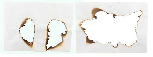 Set of burnt holes of paper, texture and background