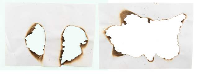 Set of burnt holes of paper, texture and background