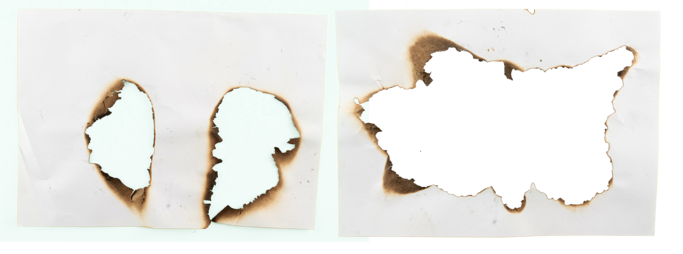 Set of burnt holes of paper, texture and background