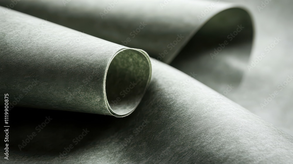 Aufkleber close-up view of soft green paper texture with curled edges and subtle light reflection for creative