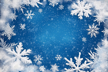 Aerial view of abstract winter wonderland with snowflakes and cool seasonal atmosphere