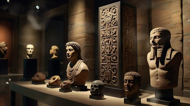 The atmosphere in a museum full of artifacts. Seamless 4K looping timelapse video animation background
