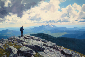 Fototapeta premium Hiker on Mountain Summit