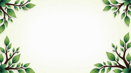 Nature-Themed Illustration with Green Leaves and Branches Border Design for Invitations and Backgrounds