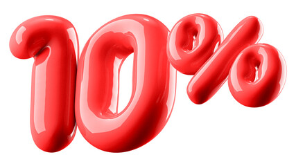 10 Percent Off Discount Glossy Red Number 3D Illustration