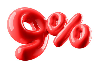 9 Percent Off Discount Glossy Red Number 3D Illustration