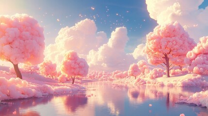 Fototapeta premium Caramel river through pastel cotton candy hills