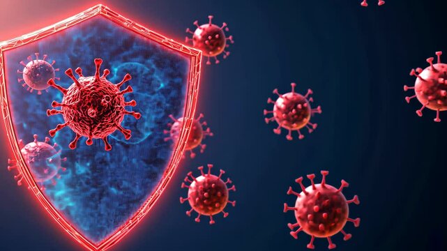 Glowing Shield Protecting Against Viruses in a Futuristic Digital Environment