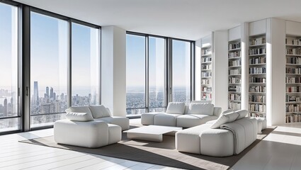 White apartment interior panorama 3d