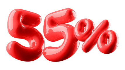 55 Percent Off Discount Glossy Red Number 3D Illustration
