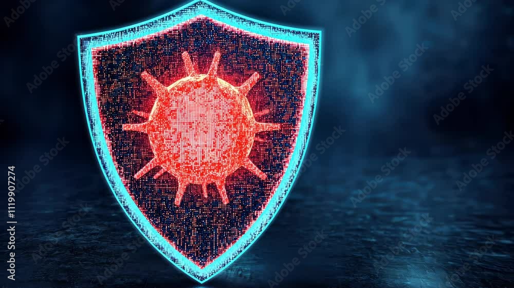 Poster glowing shield design with abstract patterns and bright red center illumination