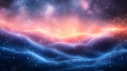 Fototapeta premium Abstract cosmic landscape with vibrant nebula and glowing particles.