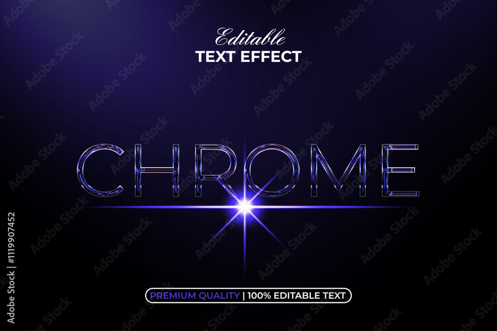 Poster chrome text effect glossy style. editable text effect.