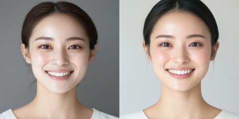 変身コンセプト：スキンケアのビフォーアフターの美しさの比較