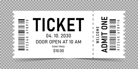 Ticket. Admit one ticket with bar code. concert and festival event, movie theater coupon.