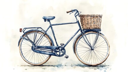 Watercolor illustration of a vintage bicycle, dense arrangement, high resolution, no logos, no brands, no text 