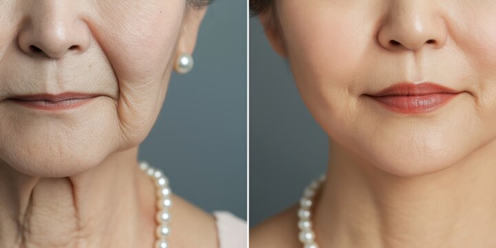 分割画面による変身コンセプト：スキンケア前後の比較