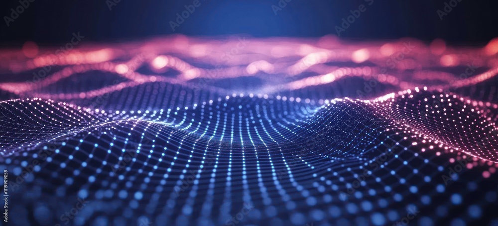 Aufkleber Abstract digital landscape with glowing dots creating a wave-like effect.