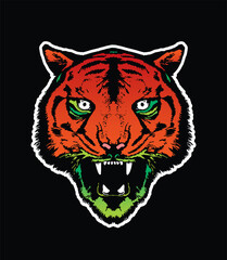 Evil tiger head. Original vector illustration in vintage style. T-shirt design.