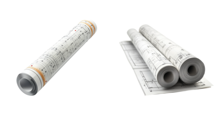 Architectural Blueprints on Transparent Background