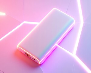 Modern power bank with neon highlights on a stylish surface.