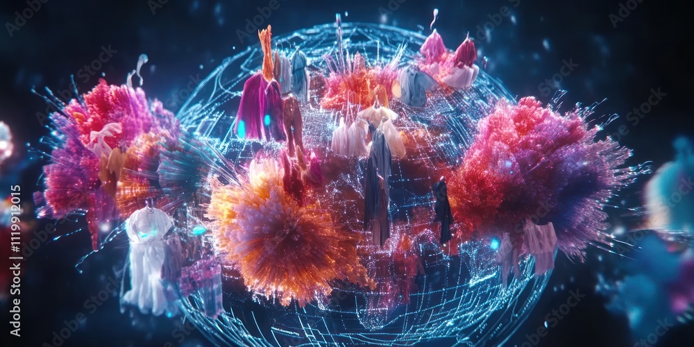 Aufkleber a vibrant, abstract representation of interconnected organic forms in a digital environment.