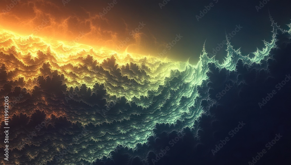 Poster a vibrant abstract representation of swirling clouds and light, evoking a sense of wonder.