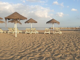Parasols on the beach of Fuengirola in Spain