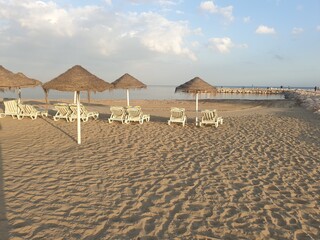 Parasols on the beach of Fuengirola in Spain
