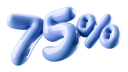 75 Percent Off Discount Glossy Blue Number 3D Illustration