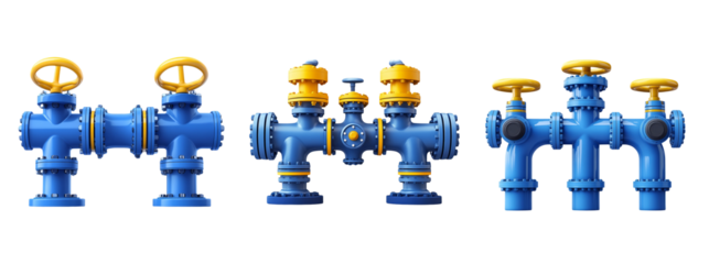 Colorful Industrial Pipe System with Valves and Connectors