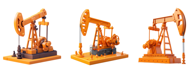 Oil Pump Jacks on Transparent Background