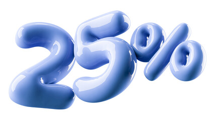 25 Percent Off Discount Glossy Blue Number 3D Illustration