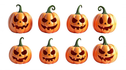 Spooky Halloween Pumpkin Faces Illustration on Transparent Background - Perfect for Festive Overlays and Design Elements with Isolated PNG Format