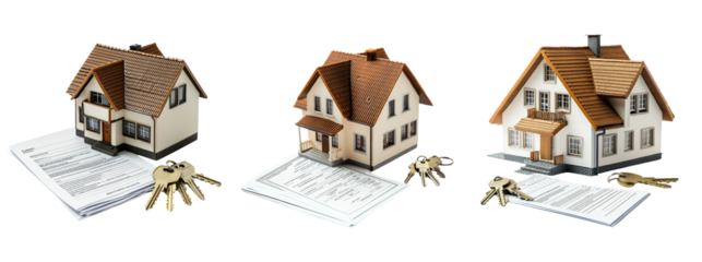 Real Estate Models with Keys and Documents on Transparent Background