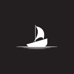 Simple sailboat, dhow boat, ship on ocean waves in black and white art style for Sailing Travel Transportation logo design