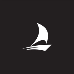 Simple sailboat, dhow boat, ship on ocean waves in black and white art style for Sailing Travel Transportation logo design