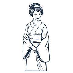 Classic illustration of a geisha in traditional kimono, showcasing the rich cultural heritage of japan, with intricate details and elegant posture