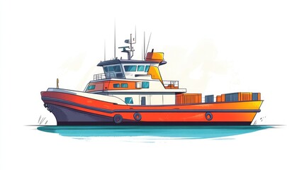 Fototapeta premium transport vessel flat design side view shipping economy theme cartoon drawing vivid