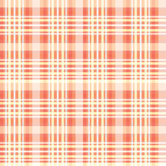 Simple pinkish and peach plaid pattern. Seamless print of intersecting light and bright coral and salmon stripes, vector background.