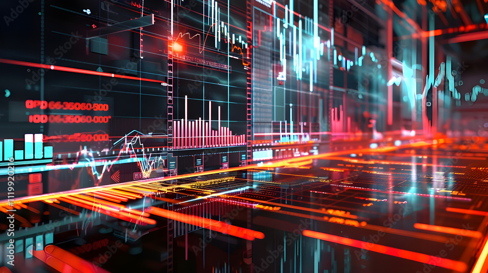 Aufkleber abstract digital financial data visualization with glowing lines and charts.