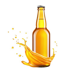 Beer bottle splashing isolated on transparent background